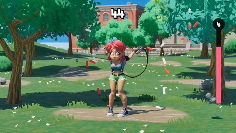 Scarlet jumping with the rope arcing above her head